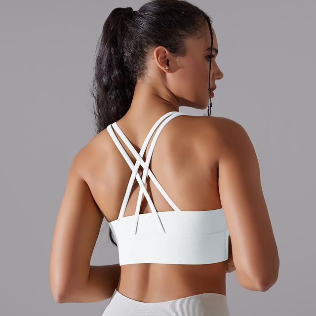U-neck Crisscross Straps Sports Bra Women Push Up Workout Athletic Yoga Brassiere Padded Straps Backless Gym Crop Tank Tops