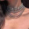 Multi-layer Layered Grey Pearl Splicing Beaded Necklace Light Luxury Temperament Collarbone Chain For Women