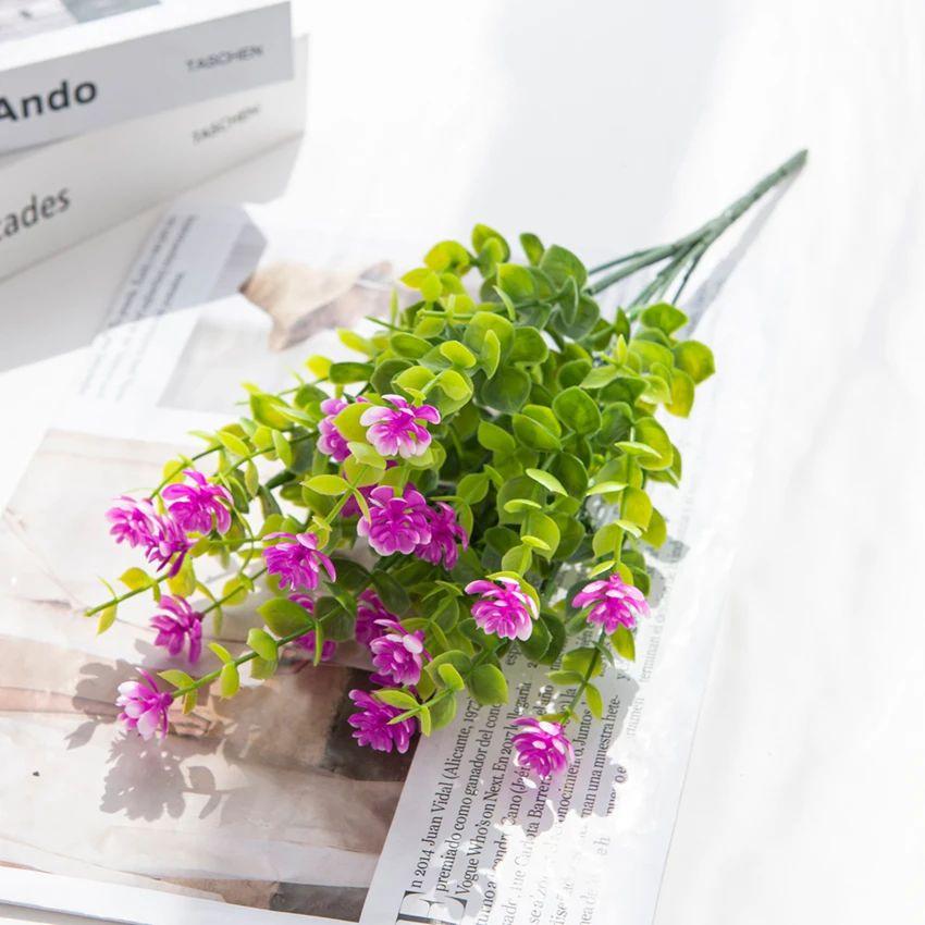 Искусственные пластиковые цветы Искусственное растение эвкалипта Свадебный букет Рождественский декор Ваза для дома подоконник бонсай Фестиваль