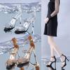 Spring and Summer One-word Buckle Strap High-heeled Sandals Women's Thin Heels Sexy Rhinestones Small Size Tide