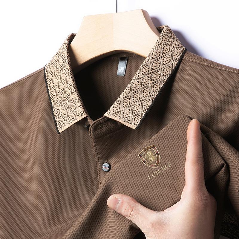 Мужская футболка Spot с короткими рукавами, повседневная рубашка поло с вышитыми лацканами, средняя мужская одежда с короткими рукавами и прорезным воротником