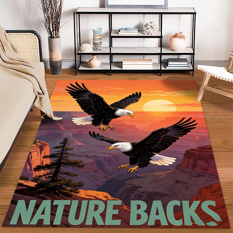 "Sunset Eagle Carpet with Nature Scenery and Bold Text Design" Suitable for use as an anti-slip for living room bedroom sofas