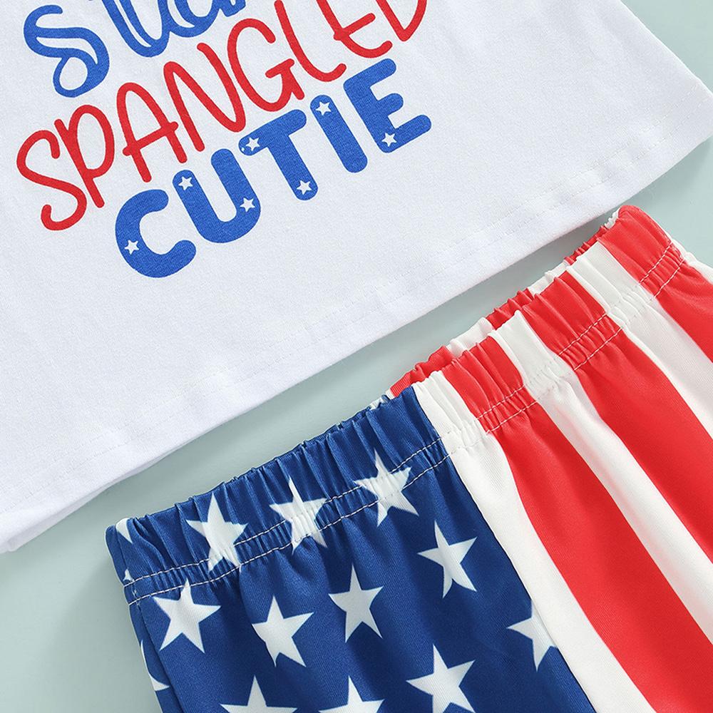 Футболка с принтом букв и бантом для маленьких девочек и брюки-клеш с принтом в виде звезд, комплект из 2 предметов, одежда для детей 1–5 лет