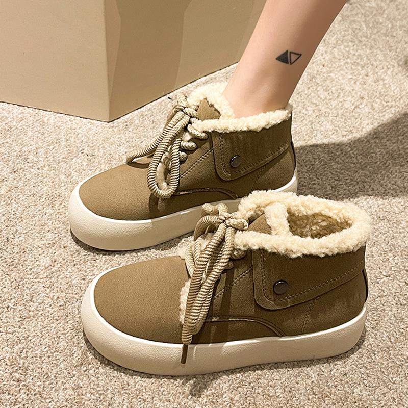 Winter Platform Women Snow Ankle Boots Fur Suede Flats Sneakers Short Plush Cotton Shoes Trend Lace Up Warm Botas De Mujer
