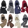 Soft Knitted Beanies Cap with Attached Scarf Balaclava Caps Autumn Winter Hooded Scarf  Cycling
