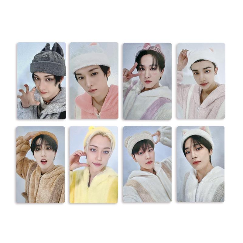 Stray Kids <Пустой> Набор из 8 двусторонних фотокарточек Милый животный головной убор Участник Карточки Ломо Коллекция фанатов K-pop Подарок