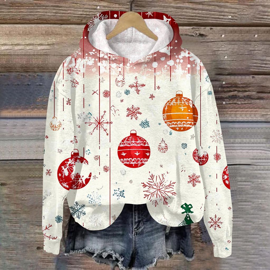 Женская модная повседневная толстовка с капюшоном и длинным рукавом с рождественским принтом