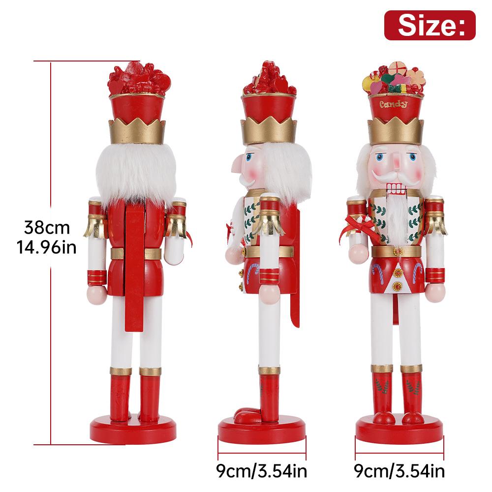 2Pcs 38CM Christmas Nutcracker Soldier Desktop Ornament Candy Series Wooden Handicraft Puppet Christmas Gift Home Decoration