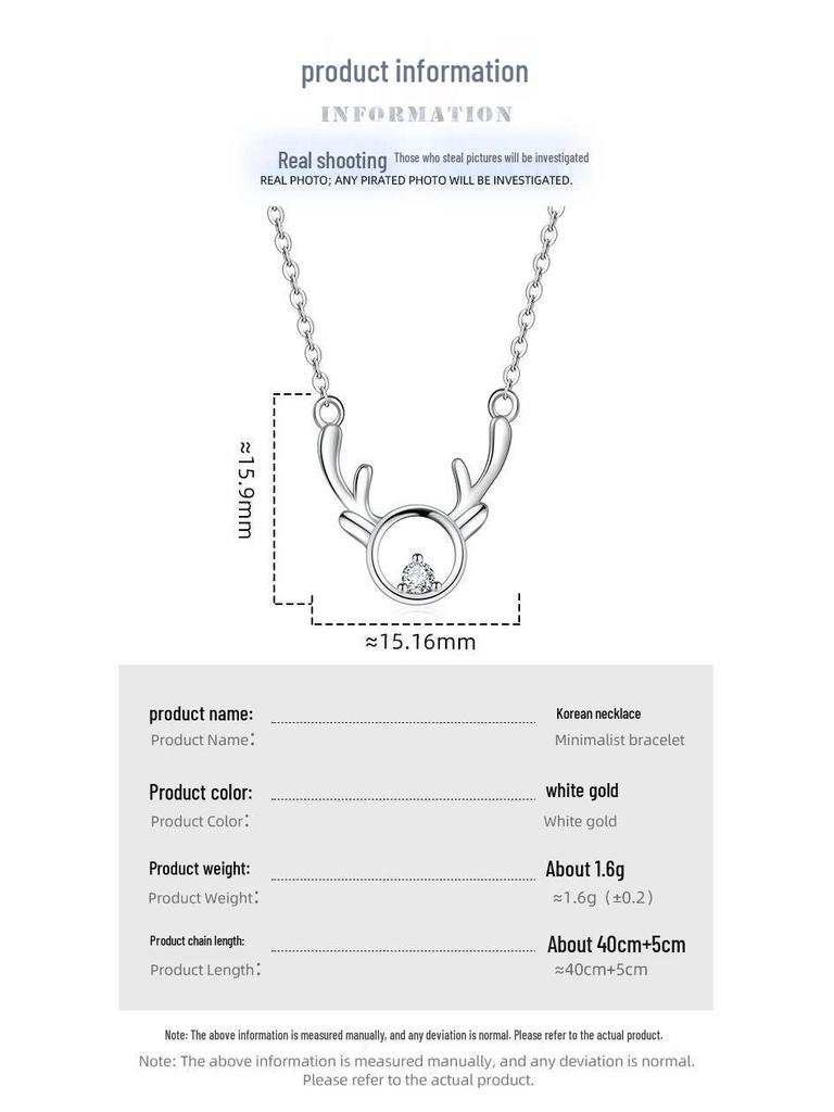 S925 Sterling Silver Antler Diamond Necklace - Women's Christmas Gift, Fashion "Always with You" Clavicle Chain for Girls.