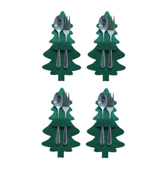 Christmas Tree Shaped Felt Knife Fork Mats Holiday Dining Table Centerpiece Decor for Christmas Parties and Festive Celebrations