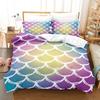 Laser Gradual Change Fish Scale 3D Digital Printing Three-Piece Set, Quilt Cover Pillowcase