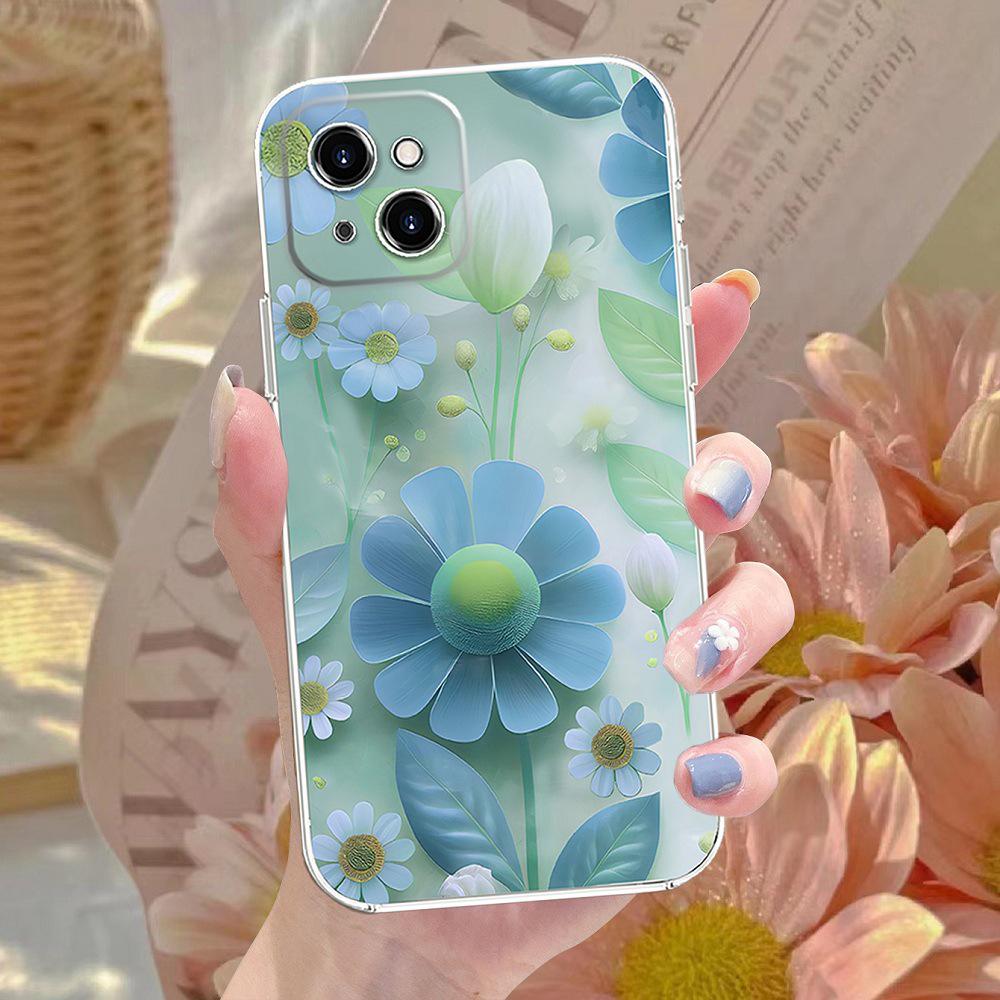 Fresh Floral Chinese-Style Transparent Silicone Phone Case for iPhone 11/12/13/14 Pro Max/15