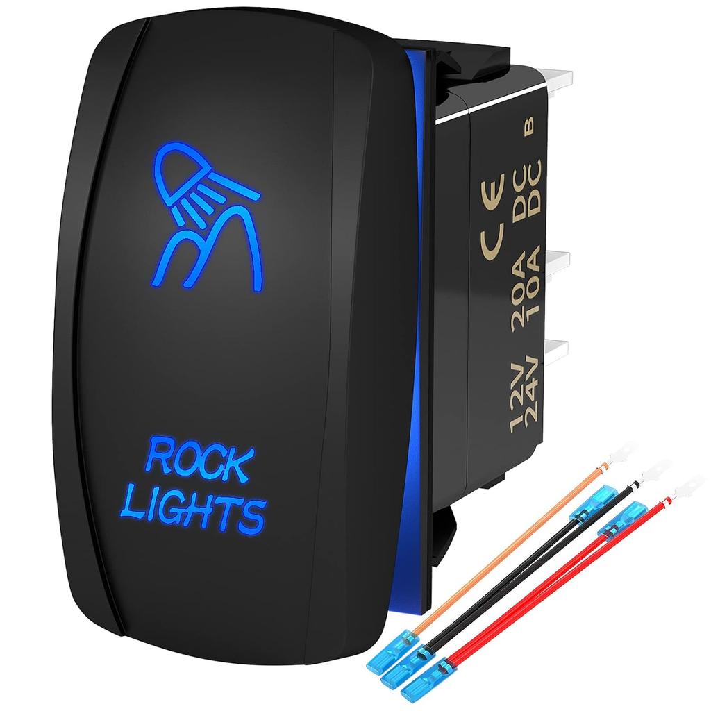 Rocker Light Switch 12V LED Light Bar Rock Light Switch SPST ON Off 5 Pin RZR Rocker with Jumper Wires for UTV Marine Truck Jeep ATV Boat