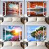 Window Scenery Lake Pattern Hanging Cloth Bedroom Living Room Tapestry Home Wall Decoration Tapestry