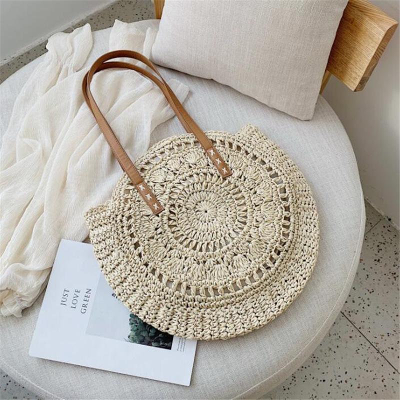 Beach Bags for Women Big Straw Handbag Hollow Flower Designer Female Shoulder Bag