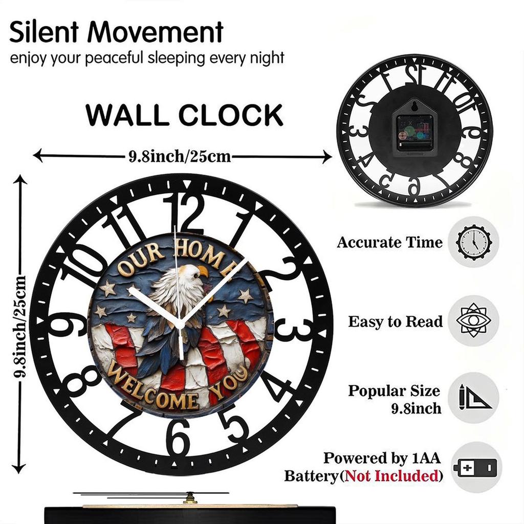 25cm Circular Iron Wall Clock with a Tea Plant and Leaf