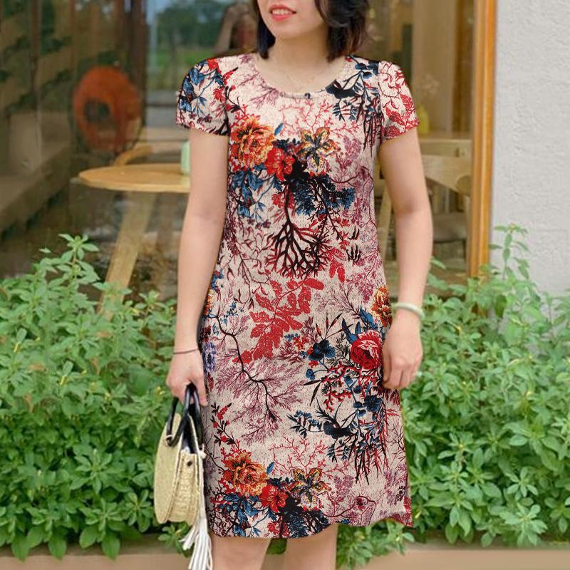 ZANZEA Женские платья с коротким рукавом и круглым вырезом в винтажном стиле с принтом