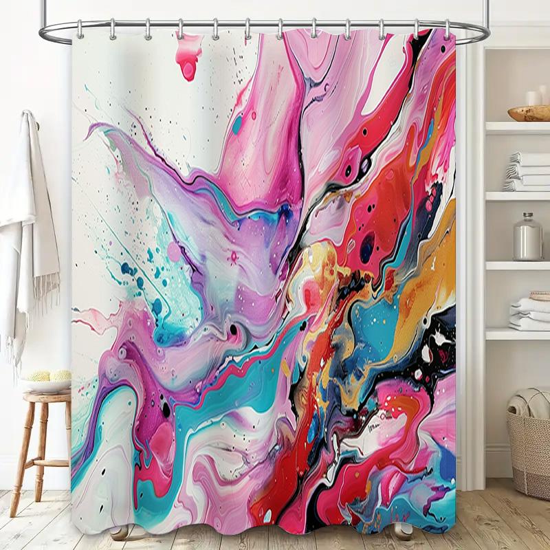 Абстрактная Цветная Шторка для Душа с Дизайном Fluid Art для Ванной Комнаты Розовый Синий Белый Красный Желтый Черный Оранжевый Современный Полиэст