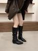 Height-increasing petite white mid-calf rider boots for women, autumn and winter slim boots, long boots
