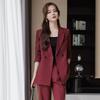 Lady Commuter Suit Elegant Women's Formal Suit Set with Turn-down Collar Jacket Pure Color Trousers Stylish for Commuting