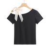 2025 Sexy Korean Off-the-Shoulder Slimming T-Shirt - Women's Cotton Short Sleeve Top