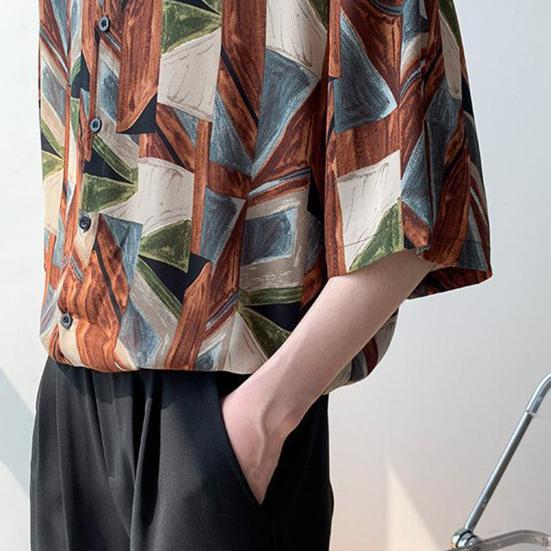 Мужская пляжная рубашка с короткими рукавами, насыщенные цвета, винтажные Гавайские свободные брюки, однобортный отложной воротник, мужская рубашка для отпуска, мужская одежда