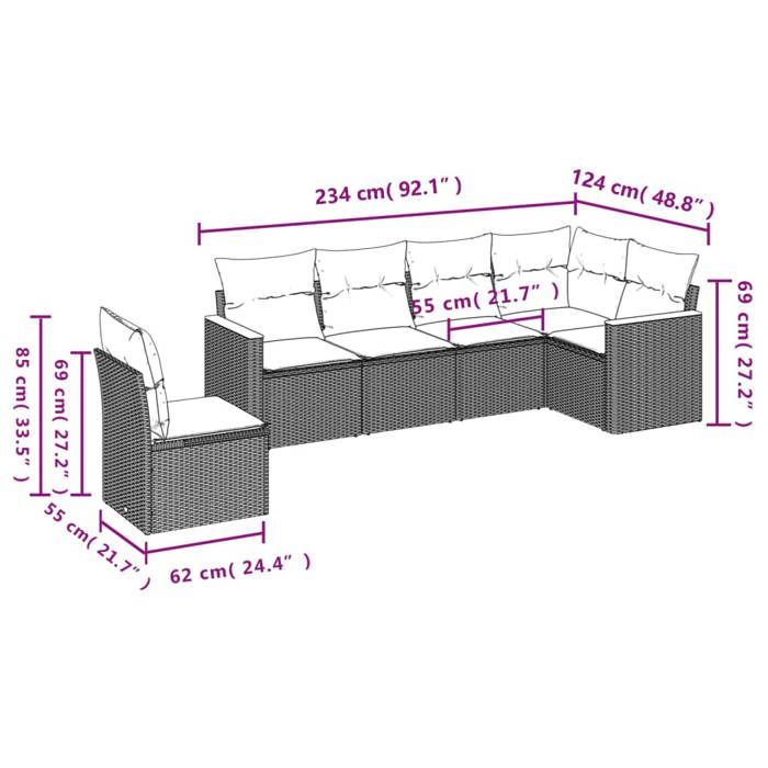 VidaXL Salon de Jardin avec Coussins 6 pcs, Canapés de Terrasse, Ensemble de Meubles de Patio, Mobilier d'Extérieur, Noir 3258415