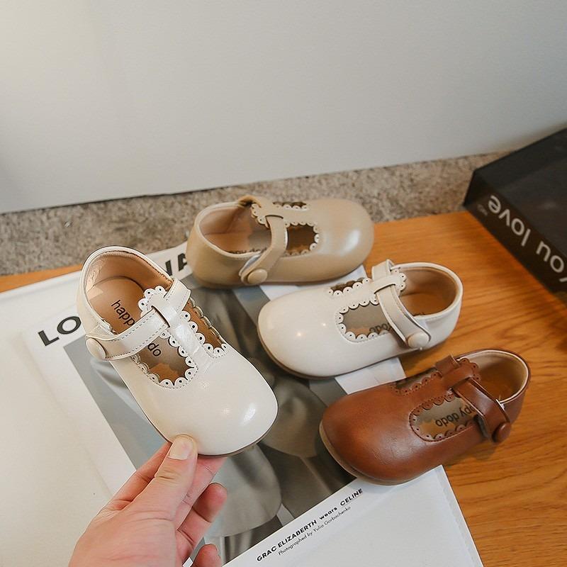 Girls Leather Shoes for Party Wedding Round-toe Lace Lolita French Style Fashion Children Moccasin Shoes Kids Casual Flats Shoes