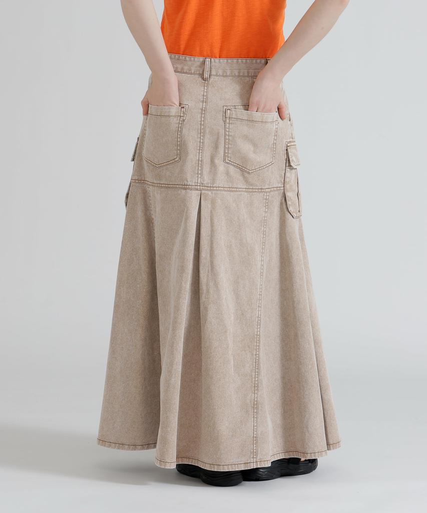AVIREX DENIM MERMAID CARGO SKIRT Women's Denim Skirt Long Cargo Mermaid Maxi Flare Size S 050 Brown 783-6116605