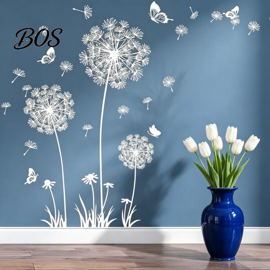 Wall Sticker 2 Sheets Dandelion Wildflower Decals, Peel And Stick Floral Butterflies PVC Decal Stickers for Girls Kids Bedroom Nursery Living
