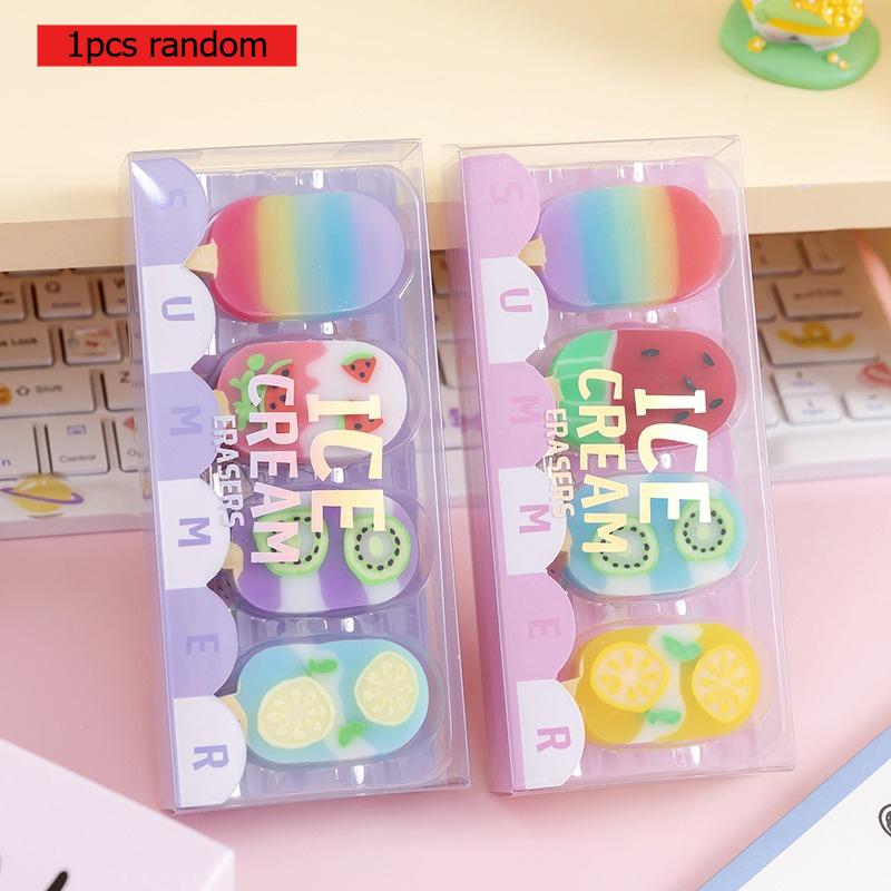 Kawaii Stationery Sweet Summer Office School Supplies Ice Cream Colorful Eraser Set Student Childrens Day Christmas Gift Lovely