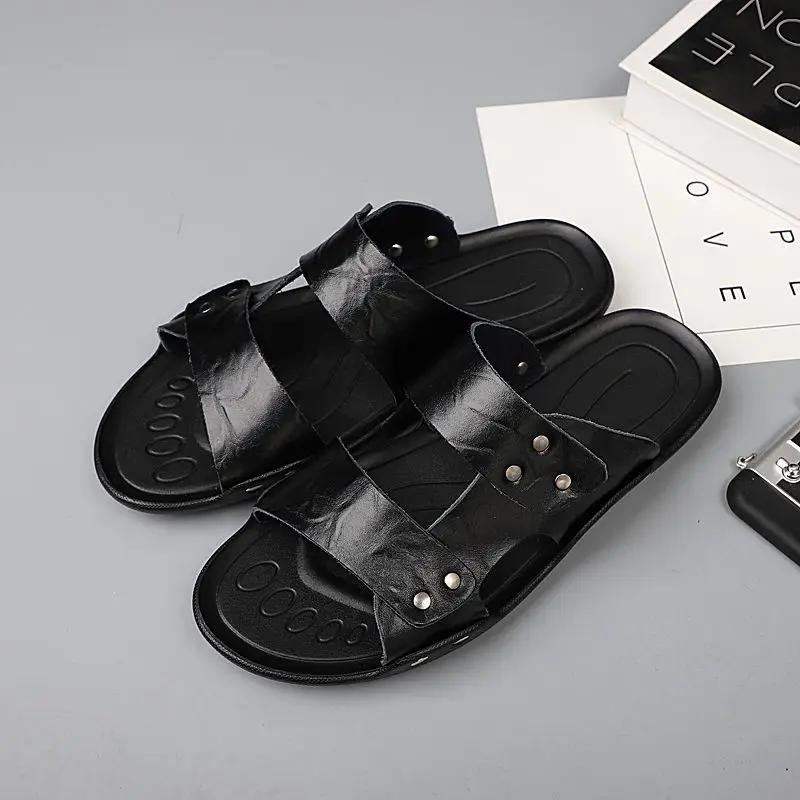 Fashion Platform Shoes Genuine Leathe Beach Sandals Man Trend 2025 Designer Luxury Mascullino Original Fun Fashion Y2k Slippers for Men