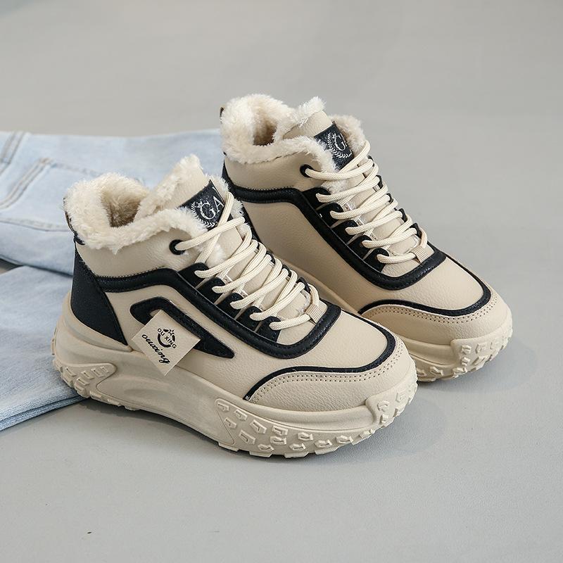 Зимние ботинки женские кроссовки плюс бархатные хлопковые туфли новые туфли на платформе со шнуровкой для женщин повседневные высокие кроссовки с круглым носком