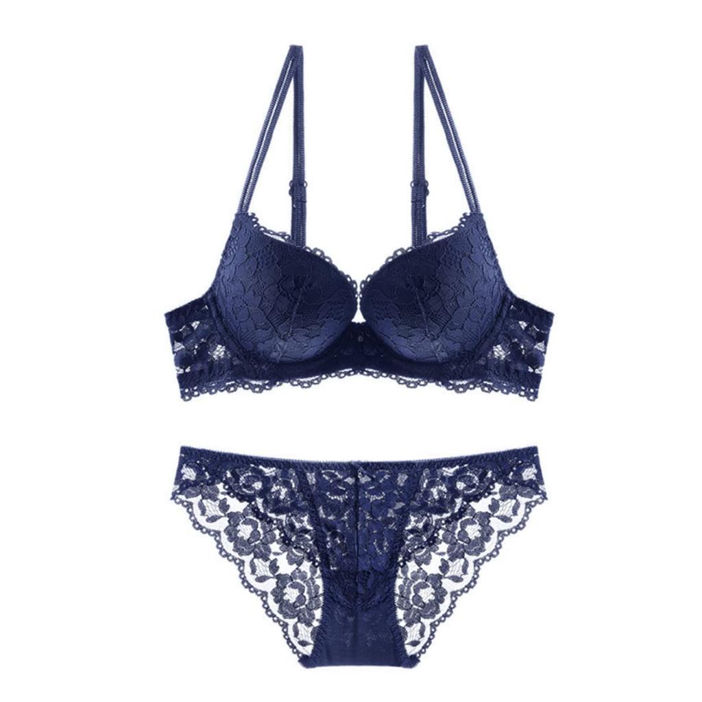 Karim Бюстгальтер на косточках и трусики Красивая грудь Милый и темно-синий Женский комплект, Улучшение, Нижнее белье, Сексуальный, Полностью кружевной, Прозрачный, (военно-морской флот, (34/75AB))