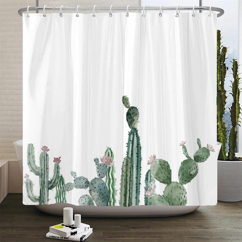 Cactus Shower Curtains Waterproof Polyester Fabric Shower Curtains Tropical Plants Bathroom Screen Curtain Home Decor 180X180cm