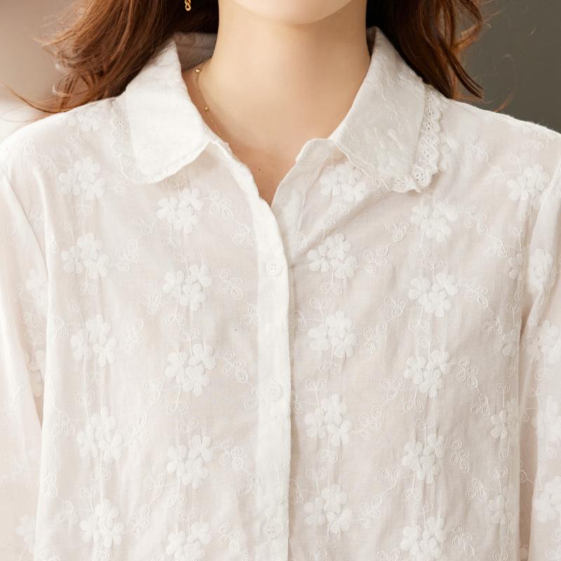 Embroidered White Shirt for Women Long-sleeved Spring Clothes New Sweet Temperament Base Shirt Top