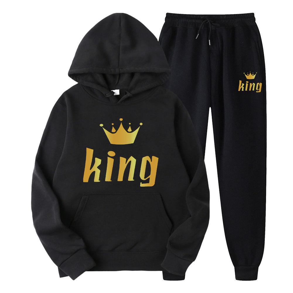 Одежда для влюбленных, мужские и женские спортивные костюмы King Queen, толстовки и брюки, одежда унисекс, толстовки больших размеров, костюмы