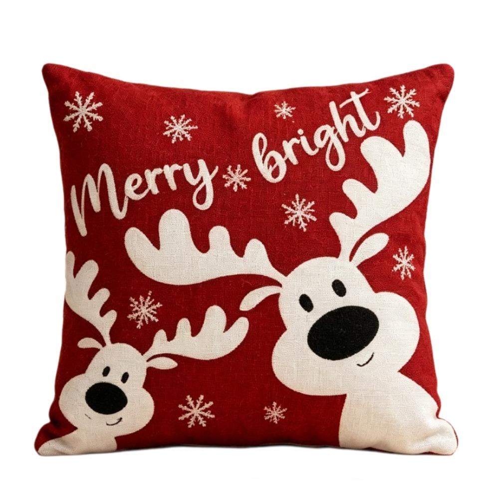 Elk Deer Christmas Pillow Cover Linen Xmas Tree Pillowslip Snowman Pillow Cover Living Room Sofa