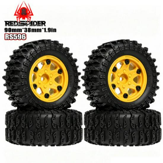 RS Red Spider 90mm 1.9 Off-Road Tire & Wheel Set - Black, Yellow, Green, White (RS596)