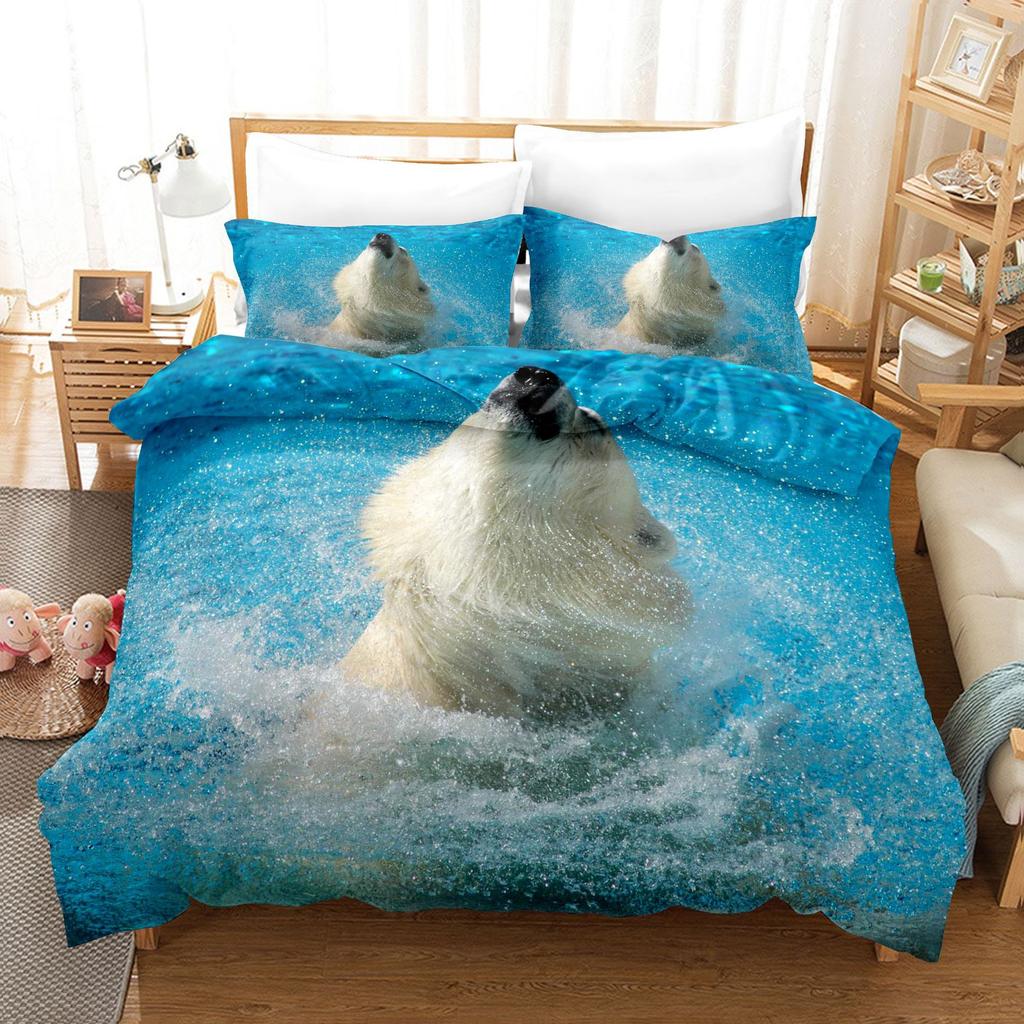 Комплект постельного белья с 3D белым медведем, пододеяльник с изображением животных, наволочка, 2/3 шт., ткань из микрофибры, AU/DE/ES/EU, супер большая кровать, мягкий домашний текстиль
