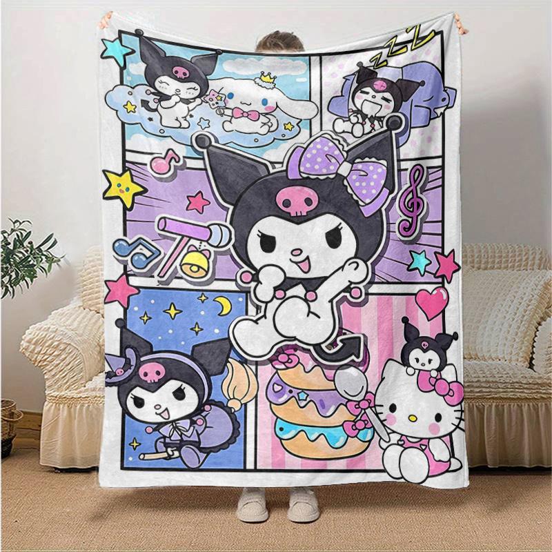 1pc Kuromi & Hello Kitty Blanket, Soft Throw for Home Decor, Gift Idea, Living Room, Travel, Camping, Car Blankets, Beach, Office Naps, Suitable for A