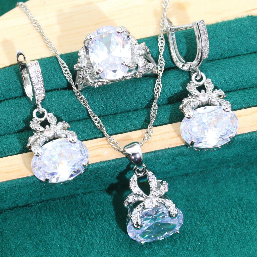 Accessories Zircon Inlaid Necklace Earrings Ring Jewelry Set