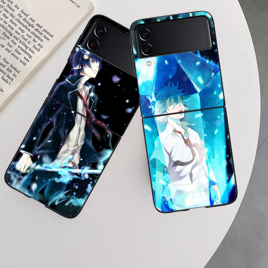 Чехол для телефона Аниме Синий Экзорцист Окумура Рин для Samsung Z Flip 7 6 5G Galaxy Z Flip 5 4 3 Черный Жесткий Чехол Роскошная PC Оболочка