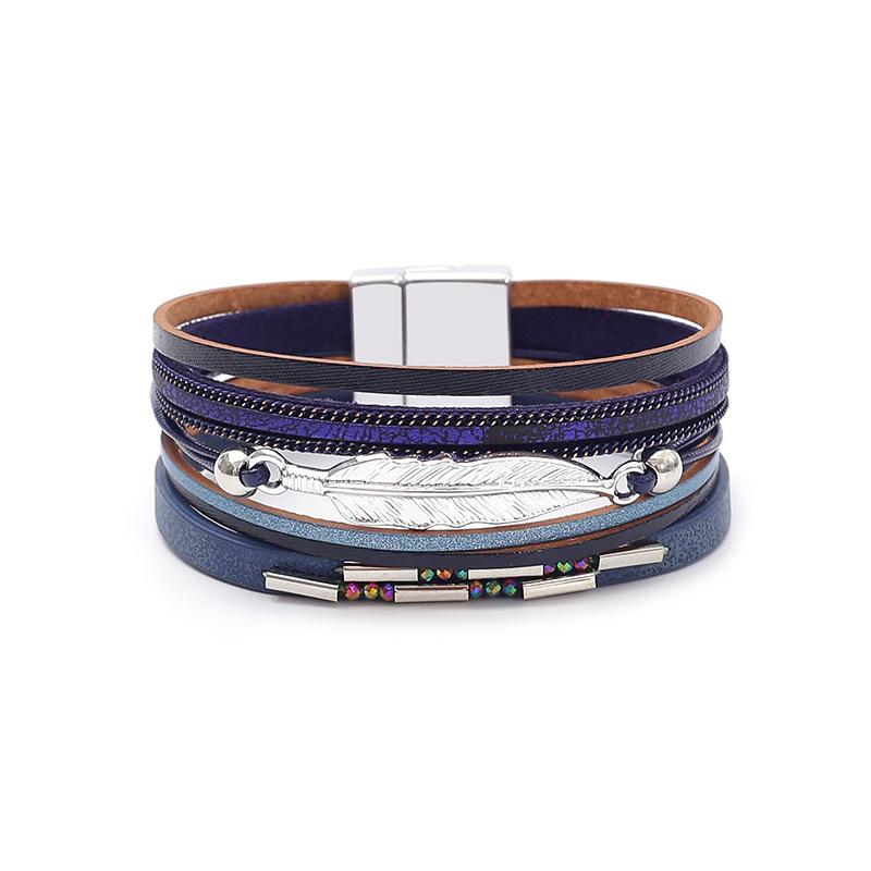 Многослойный браслет из искусственной кожи в богемном стиле, женский, с магнитной застежкой-листом, аксессуары для украшений