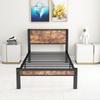 90x200 cm Metal Frame with Storage Headboard, Single Metal Platform Bed Frame, Noiseless, Metal Base Frame, No Box Spring Necessary, Vintage Brown
