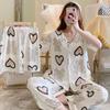 Short-Sleeved Pajamas Three-Piece Korean Version Of Sweet And Cute Cardigan Women'S Loungewear