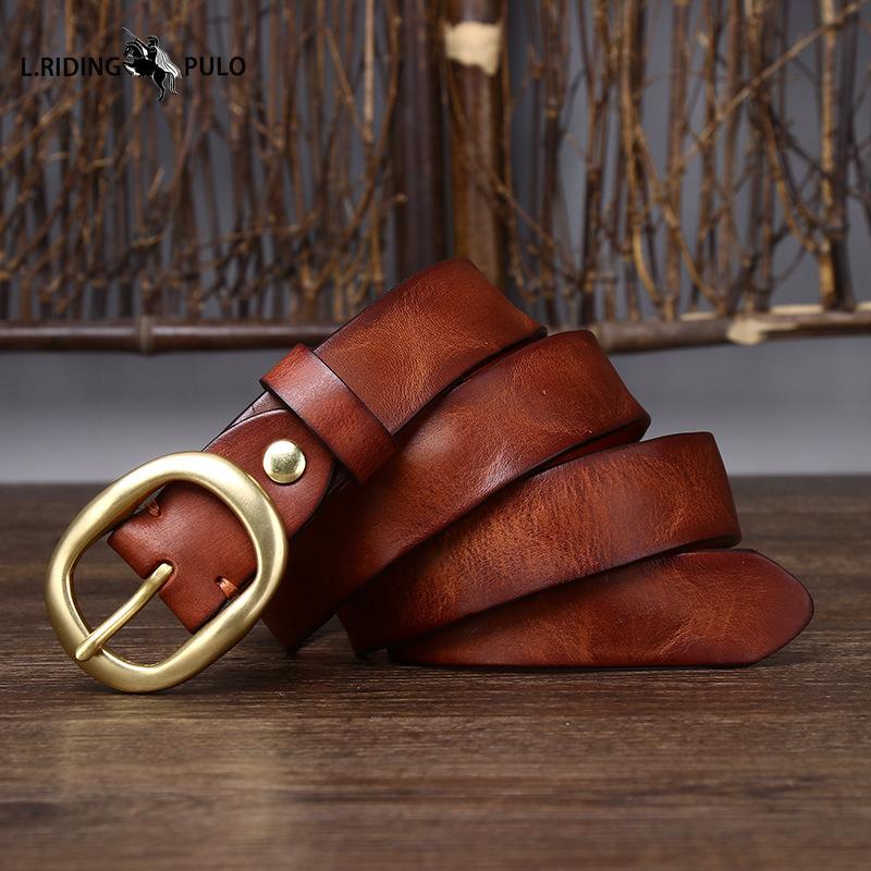 Ретро Плиссированный Модный Ремень с Медной Пряжкой для Женщин Натуральная Кожа Первый Слой Чистая Коровья Кожа Универсальный Джинсовый Ремень