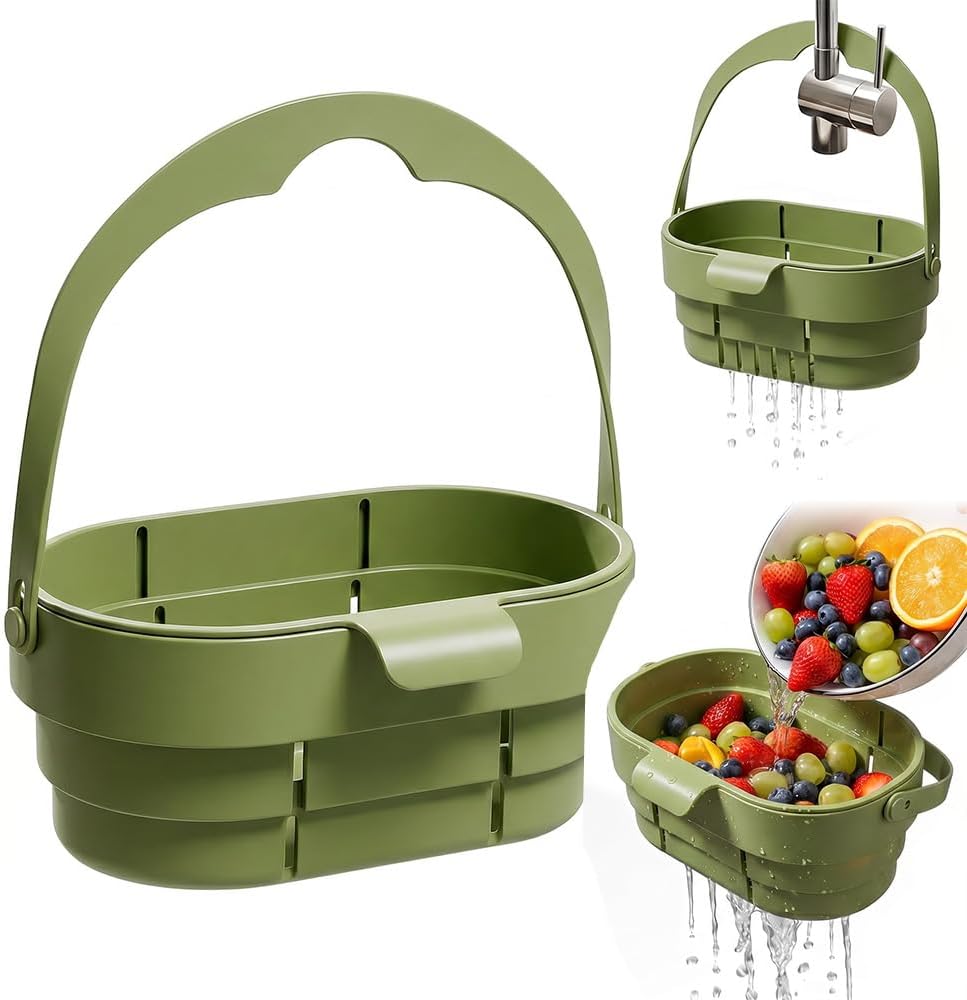 2026 New Foldable Hanging Sink Drain Basket Stretchable Kitchen Colander with Flip Cover Space Saving Food Strainer Sink Drain Strainer Self-Cleanin