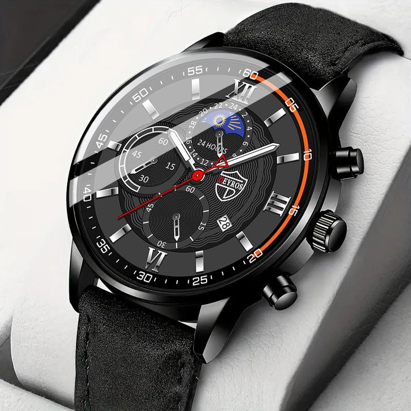 Fashion Men's Luxury Business Quartz Watches Analog PU Leather Wrist Watch With, Men's Gifts