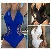 Women Monokini Solid Color Hollow Out Deep V Neck See-through Elastic High Waist Soft Quick Dry Padded Lady Beachwear Bathing Suit Surfing Clothes
